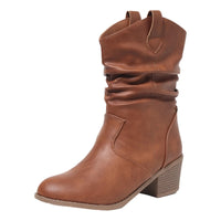Boots Frayed One Foot Den Small Heel Mid Western Cowboy Women's Boots Mid Boots Fashion Women's Boots