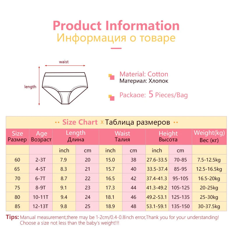 5 Pcs/Box Children Underwear Girl Soft Cotton Girls Briefs Pants Cartoon Lovely Cat Kids Underpants Breathable Panties For Girls