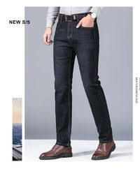 Men Fashion Straight Jeans Men 2025 New Stretch Slim Fit Pants Comfortable Soft Business Denim Trousers Male Brand Clothing
