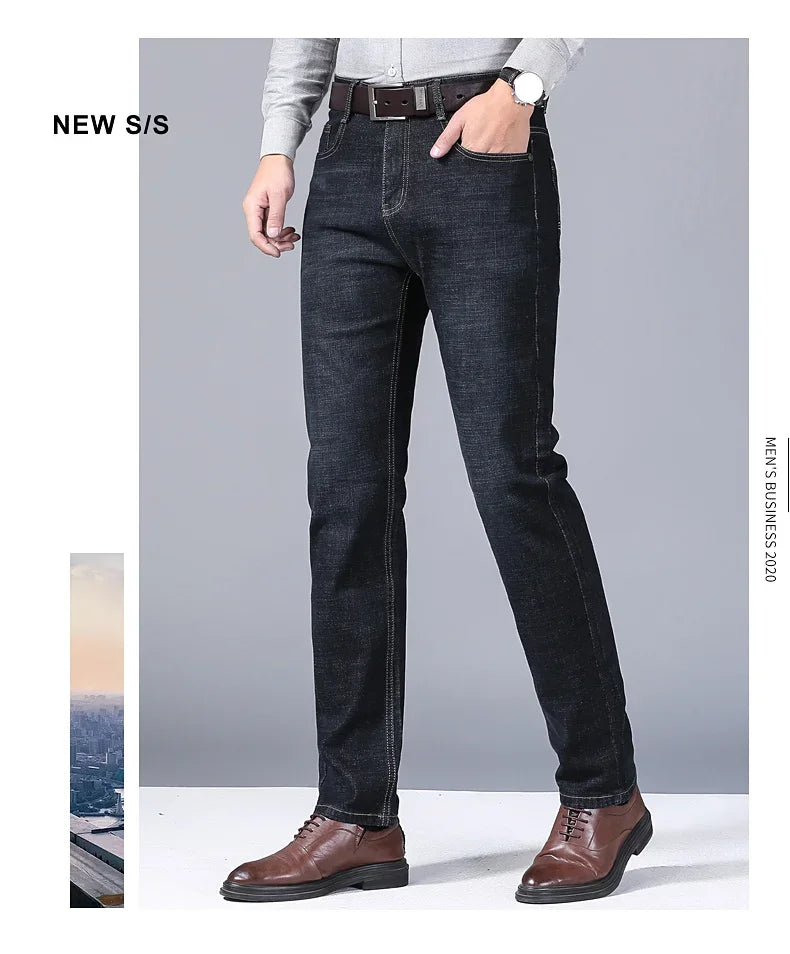 Men Fashion Straight Jeans Men 2025 New Stretch Slim Fit Pants Comfortable Soft Business Denim Trousers Male Brand Clothing