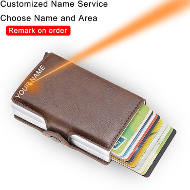 Rfid Blocking Protection Men id Credit Card Holder Wallet Leather Metal Aluminum Business Bank Card Case CreditCard Cardholder