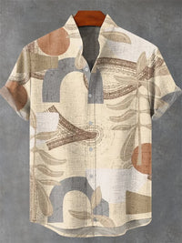 Men's Short Sleeve Linen 100% Shirt 3D Octopus Print Funny Art Hawaiian Leaf Flip-Collar Shirt New Collection