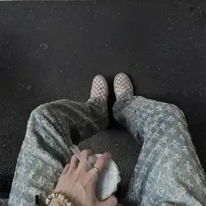 European American Men's Summer Jacquard All-over Printed American Jeans Thin Slim Fit Straight-leg Bootcut Pants