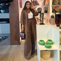 Spring and summer casual shirt long pants two-piece set 2025 new women's fashion lapel loose suit women's daily wear