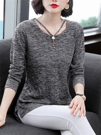 Women Spring Summer Style T-Shirts Tops Lady Casual Long Sleeve O-Neck Gray Tees Shirts DF3026