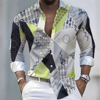 Men's Retro Color-Blocked Floral Print Long-Sleeve Shirt with Paisley Pattern Design, Casual Top for Spring and Autumn
