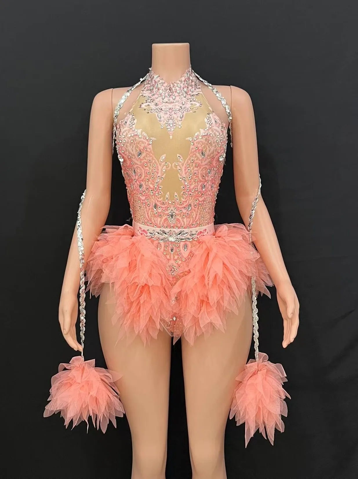 Bar ds Korean women's club nightclub pink diamond conjoinedgogo sexy hot dance interactive Kpop costume set X007