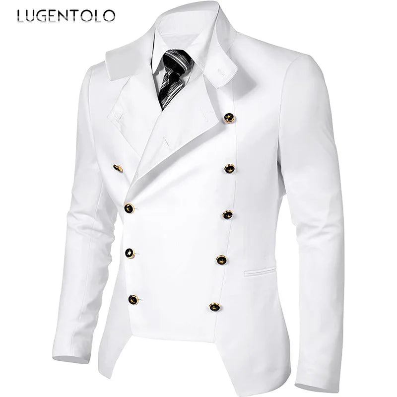 Men Gothic Blazer Double-breasted Korean Punk Small Suits New Casual Jacket Fashion Slim Gentleman Party Solid 2024 Clothing