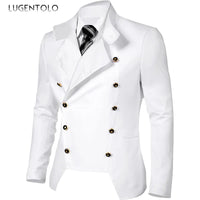 Men Gothic Blazer Double-breasted Korean Punk Small Suits New Casual Jacket Fashion Slim Gentleman Party Solid 2024 Clothing