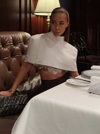Sexy Shawl Crop Tops Women Solid Shoulder Pads Stand Collar Short Sleeve T-shirt Female 2026 Spring Fashion Party Club Top Lady