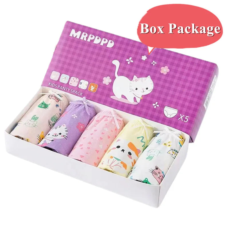 5 Pcs/Box Children Underwear Girl Soft Cotton Girls Briefs Pants Cartoon Lovely Cat Kids Underpants Breathable Panties For Girls