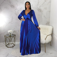 Casual Elegant Long Dress For Lady Female Evening Party Vestidos Girls Long Sleeve Robe Women Pleated Maxi Formal Dresses