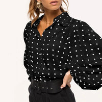 New Office Lady White Blouse Shirt Women Polka Dot Lantern Sleeve Women Blouses Tops Oversized Loose Female Shirt Blusas 12372