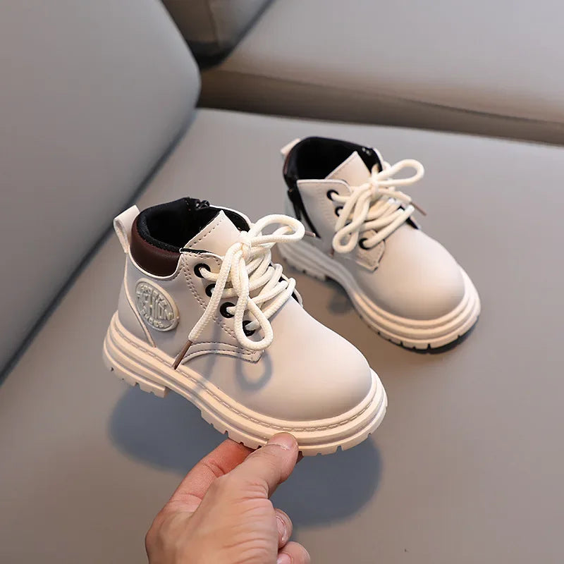 Winter Kids Combat Boots Furry Lined Children Ankle Boots Fashion Boys Girls Short Boots Student Non-slip Shoes Footwear