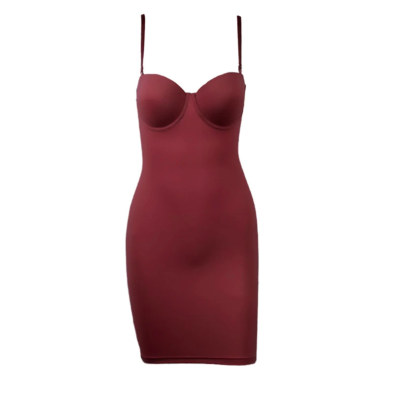 Slimming Full Length Shapewear Slips Nude Straight Tube Dress Body Shaper Women Skinny Under Dresses Underwire Cup Black