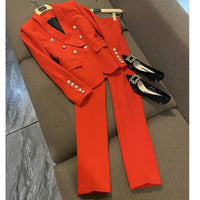 Pink Black Pant Suits Two Pcs Sets Women&#39;s Pantsuit Apricot Business Double-breasted Buttons Nine Blazer Pants Formal Suits 2021