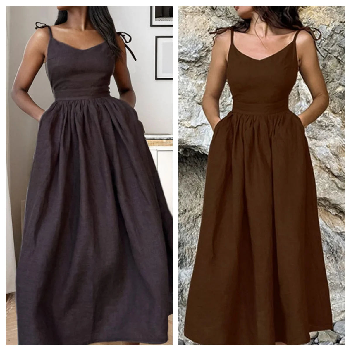 Chic Elegant Women's Dress Suspender Backless 100%Cotton Skin Friendly Fabric Unique Invisible Pocket Design Fashion Dress New