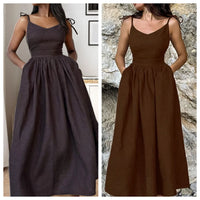 Chic Elegant Women's Dress Suspender Backless 100%Cotton Skin Friendly Fabric Unique Invisible Pocket Design Fashion Dress New