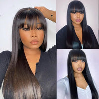 Silkwave Bone Straight Human Hair With Bangs 3x1 Lace Middle Part Wigs For Black Women Brazilian 30 32 Inch Cheap Glueless Wig