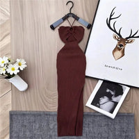 YuooMuoo Ins Hot Hollow Out Sexy Wrap Hips Split Knitted Long Dress 2026 New Y2K Halter Bodcyon Summer Dress Lady Party Vestidos