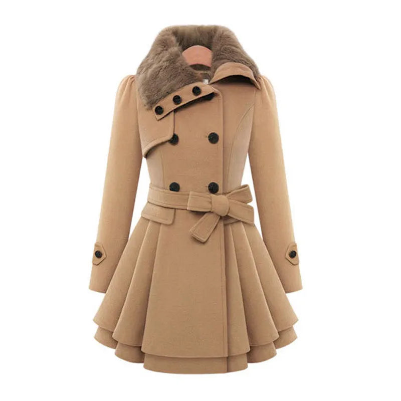 New Women 's Woolen Jacket Fashion Women 's Wear Slim Fit Long Double-Breasted Woolen Coat Women 's Windbreaker