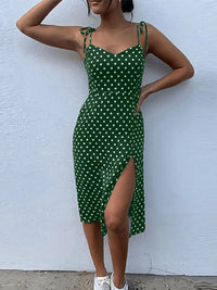 Dresses Sundress Summer Women Causal Polka Dot Sleeveless High Pleated elastic waist V-Neck Beach Dress Vestidos De Verano
