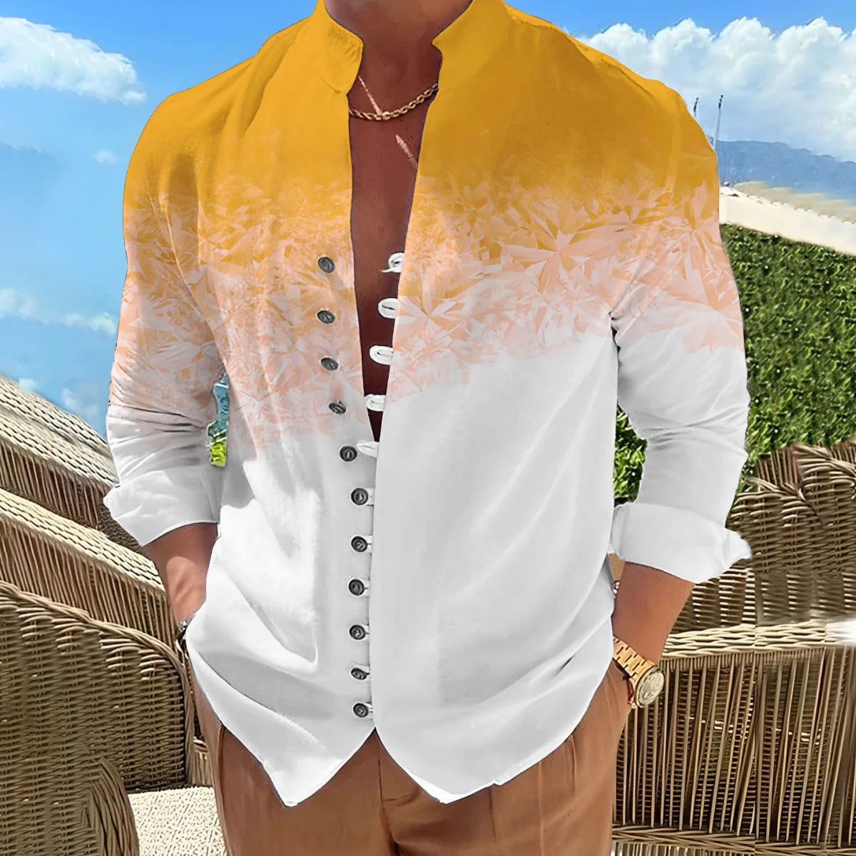 Men Shirts New Print Button Shirt Fashion Stand Collar Loose Fitting Men's Shirts Casual Streetwear Comfortable
