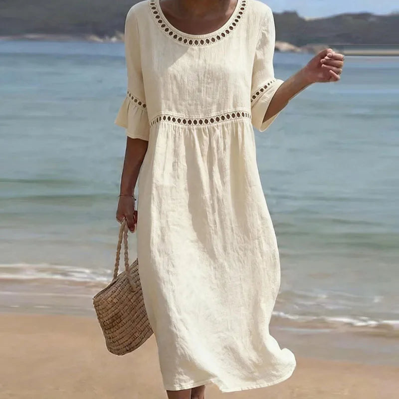 dresses for beach vacation Summer Beach Vacation Dresses Women's Sexy O Neck High Waist Hollow A- –  Mega Mart Center