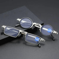 Unisex Folding Reading Glasses Transparent Lenses Full Metal Frame Anti Blue Light Comes with Case for Men and Women