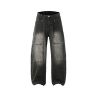 Men's Jeans Spring And Autumn Fashion Straight Tube Loose Washed Casual American Retro Original Color Wide Rivet Logging Pants