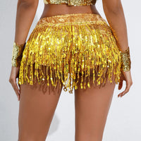 Women Sexy Sequins Tassel Skirts Shorts Shiny Elastic Waist Booty Shorts Party Dance Raves Festival Bottoms Dancer Costume Wraps