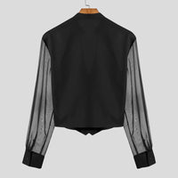 INCERUN Men Shirt Mesh Patchwork V Neck Long Sleeve Transparent Sexy Casual Male Shirts Streetwear Fashion Party Camisas 2025