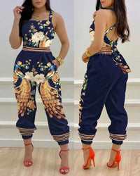 Woman Jumpsuits Elegant 2022 Jumpsuits  Sexy V-neck Sleeveless Printed Jumpsuit New Fashion with Belt Vest Playsuit Streetwear