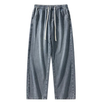 2025 men's fashionable loose wide leg jeans, casual straight leg high street retro loose jeans, casual comfortable jeans, elasti