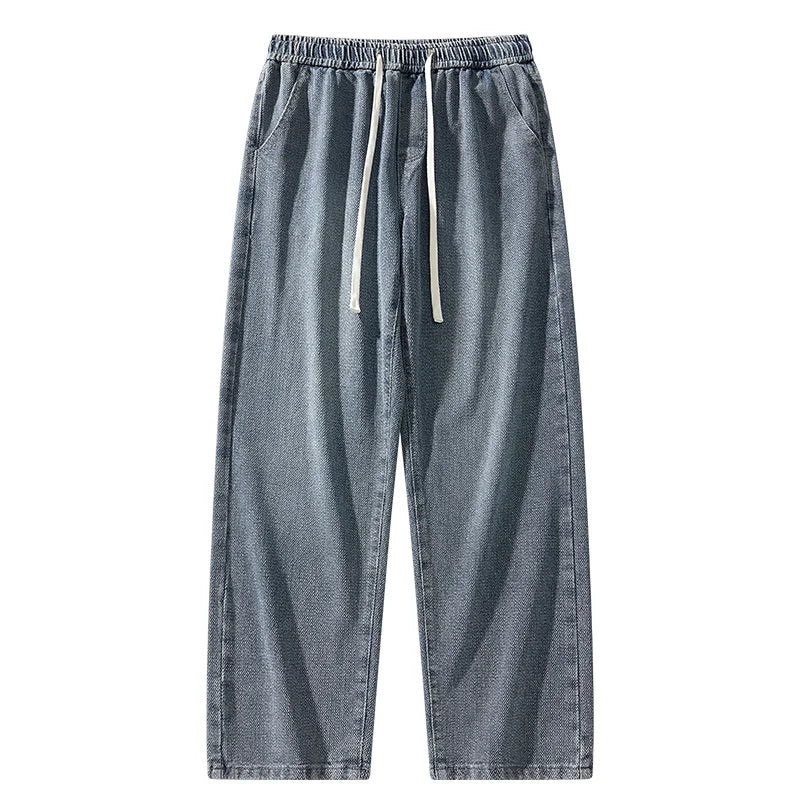 2025 men's fashionable loose wide leg jeans, casual straight leg high street retro loose jeans, casual comfortable jeans, elasti