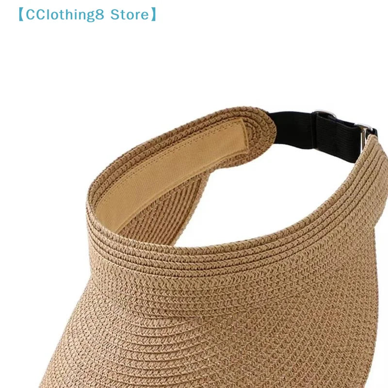 UPF50+ Wide Brim Visor Hat For Women Straw Beach Sun Visor Foldable Ponytail With UV Protection Straw Hat Beach Hats【AliS8】