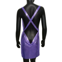 Sexy Metallic Sequin Mini Dress For Women Backless Cocktail Club Glitter Low Cut Halter Dress Rave Party Nightclub Dresses