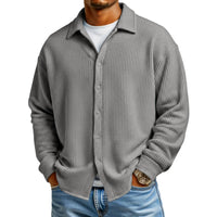Men Casual Button Down Shirt Long Sleeve Collar Shirt Waffle Texture Loose Fit Fashion Men Top Trendy Outfit Daily Wear