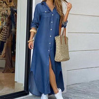 Women Long Sleeve Shirt Dress Summer Casual Boho Printed Dresses Fashion Single Breasted Button Party Female Maxi Dress Vestidos