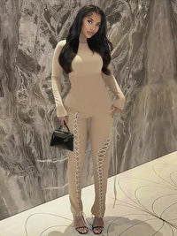 Sisterlinda Sexy Fashion Jumpsuits Woman o-Neck Full Sleeve Shirring Hollow Skinny Peach Hip Hot Girls Midnight Party Clubwear