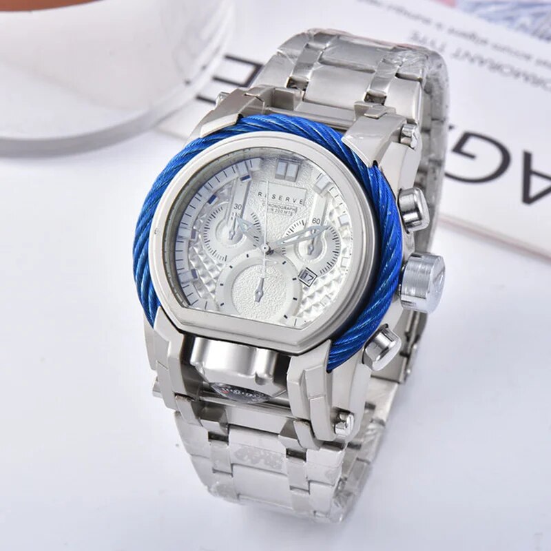 Men's Sports Quartz Reserve Bolt Zeus INVICTO watch steel strap folding clasp waterproof large dial