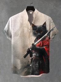 Men's Short Sleeve Button up Shirt 2025 Fashionable Stand up Collar 3D Printed Outdoor Street Casual plus Size