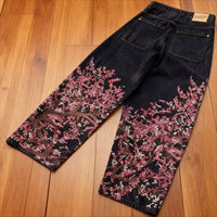 Y2K Baggy Jeans Oversized Cherry Blossom Embroidery Harajuku Vintage Wide Leg Pants Gothic Men Women Hip Hop Straight Leg Pants