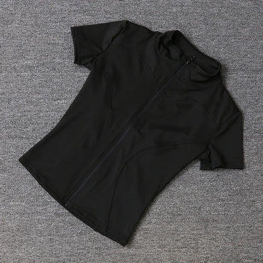 Women sport wear Slim Fit Polyester Quick-drying Full Zip Outdoor Fitness Running Tights Short Sleeves Women's Yoga Wear