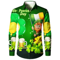 New men's clown pattern 3D printed shirt with clover high-quality fashion casual long sleeved shirt and lapel top