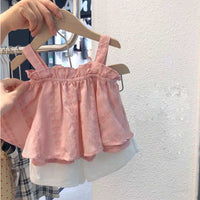 New Girls  Summer Clothing Sets Hollow Lace Suit Baby Casual Sleeveless T-shirt+Shorts Kids Clothing Sets Baby Clothes  Sets