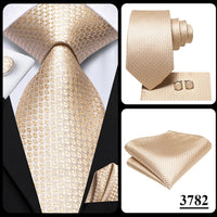 Hi-Tie Champagne Floral Paisley Silk Elegant Tie For Men Groom Wedding Men Necktie Pocket Square Cufflink Accessory Wholesale