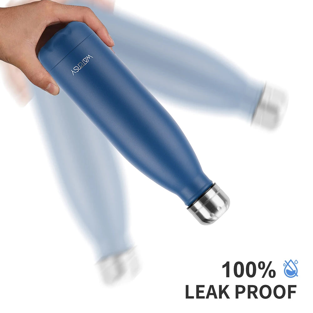 WATERSY 500ml Insulated Water Bottle, Stainless Steel Thermal Leakproof Flask, BPA-Free Double Walled Vacuum Bottle for Sports