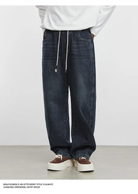 Fashion Men's Straight Jeans 2025 Autumn New Elastic Waist Retro Distressed Washed Jeans Men's Straight Casual Pants