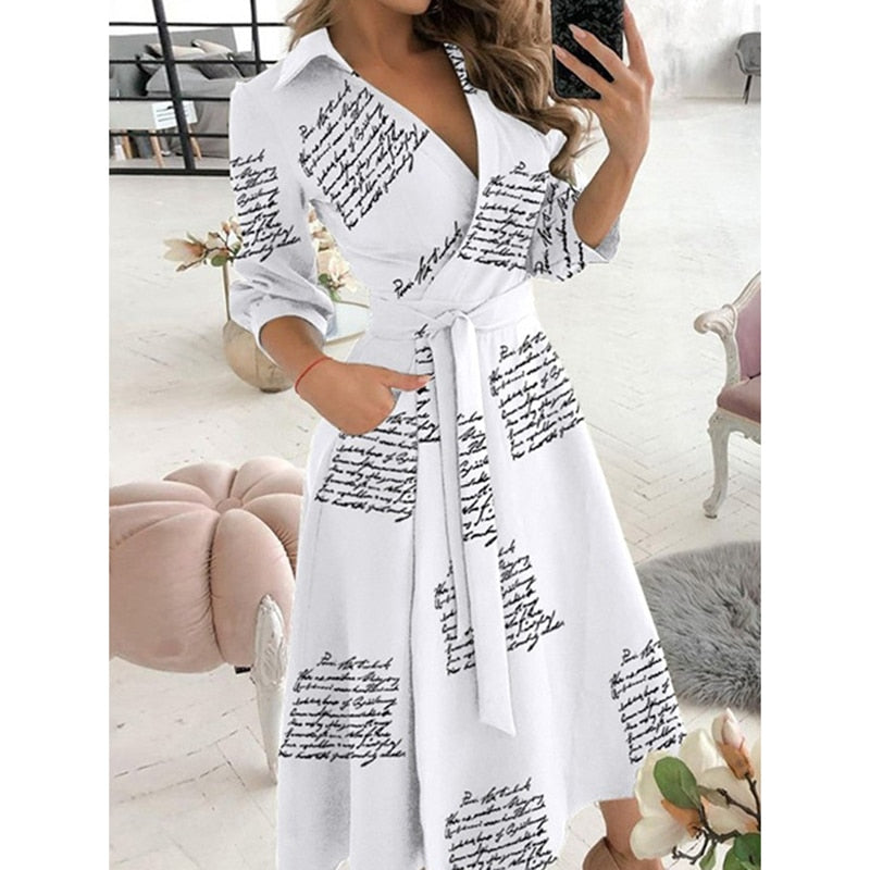 WAYFOLOVE Ladies Spring Summer Long Dress Women Long Sleeve Pocket Casual Dresses Elegant V Neck Butterfly Print Vintage Dresses